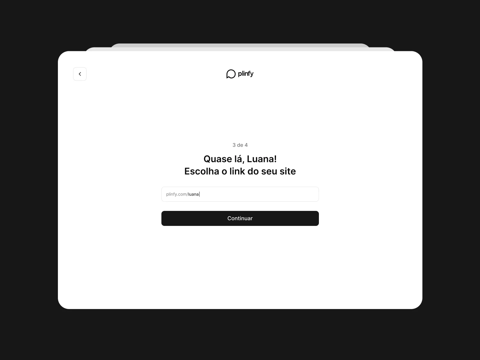 Imagem da etapa 3 do fluxo de onboarding da Plinfy (seleção do domínio)