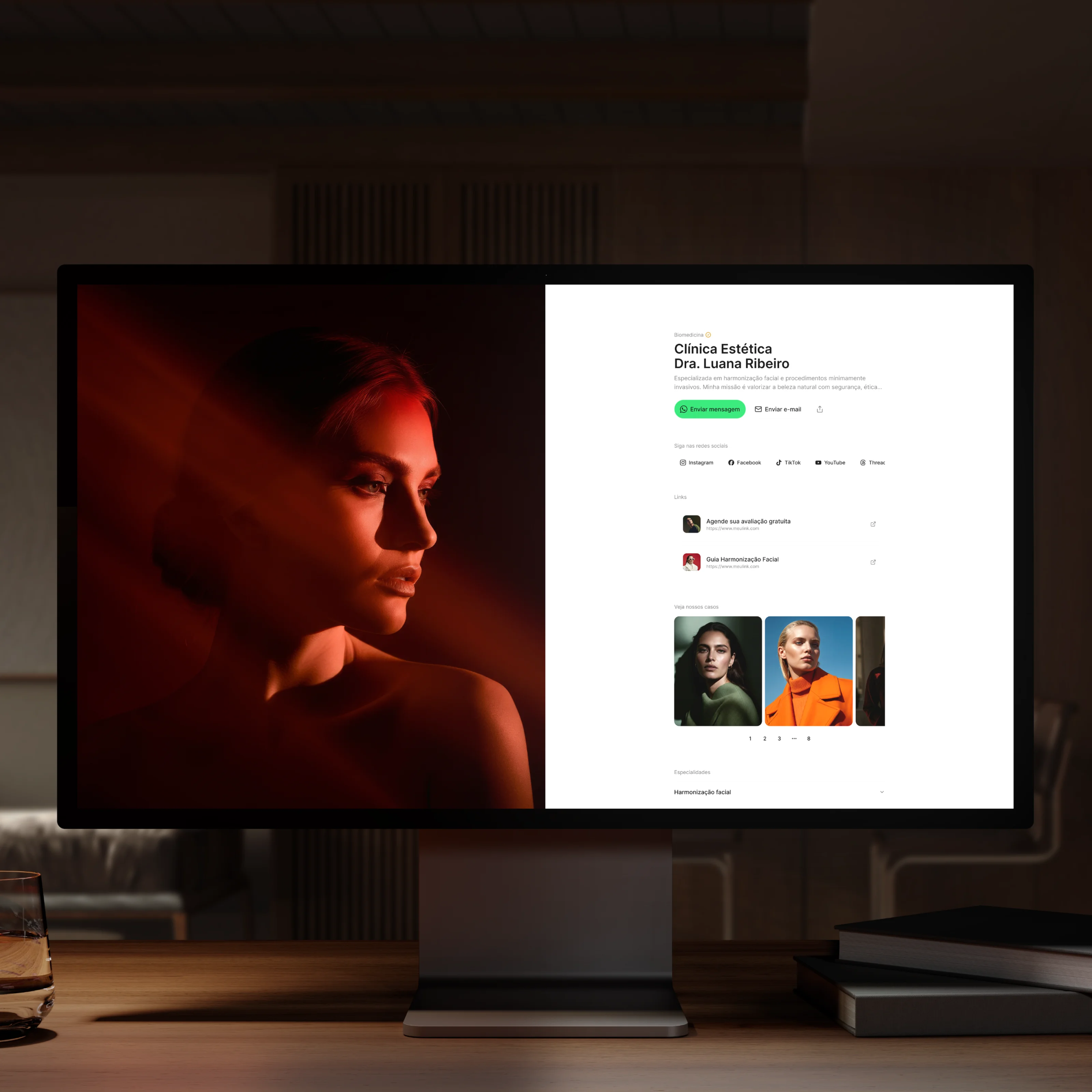 Imagem de um monitor com o site de um usuário da Plinfy