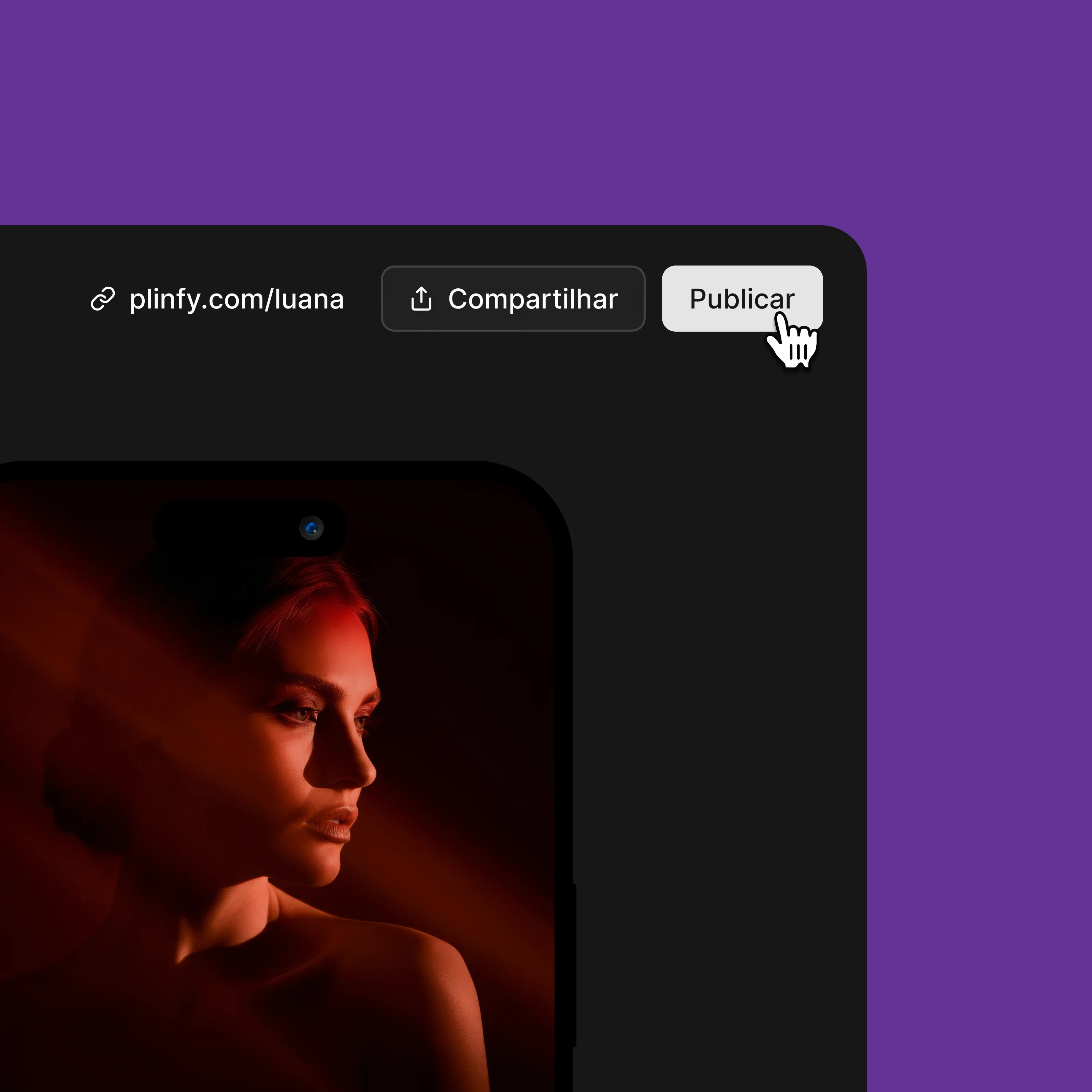 Imagem da dashboard do usuário da Plinfy, com foco no botão de publicar o site